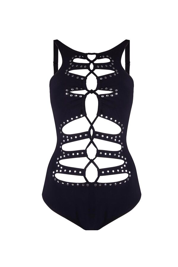 Ayyıldız 5152 Siyah Yuvarlak Yaka Zımbalı Mayokini - 4