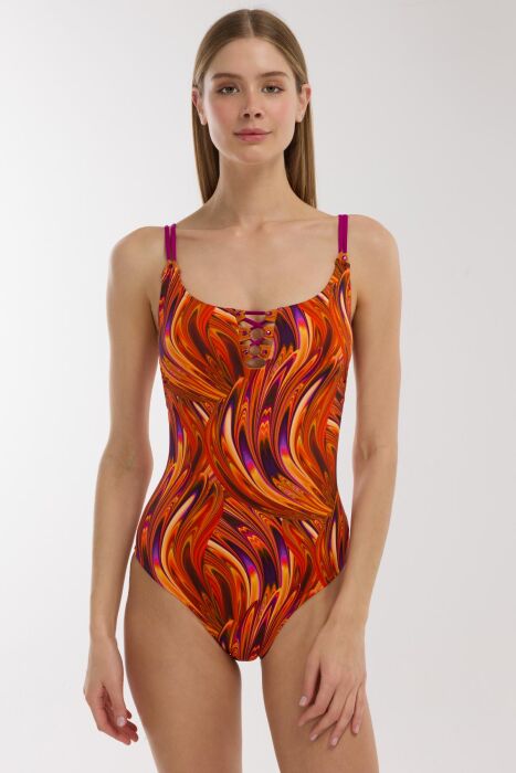 Ayyıldız 5213 Turuncu Desenli Mayo - AYYILDIZ