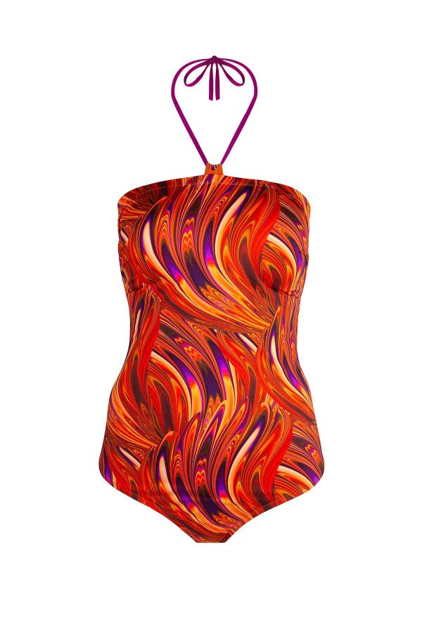 Ayyıldız 5214 Turuncu Desenli Straplez Mayo - 4