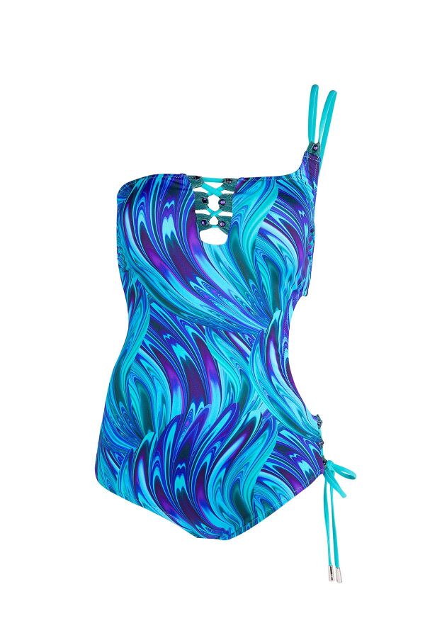 Ayyıldız 5215 Turkuaz Desenli Tek Omuz Mayokini - 5