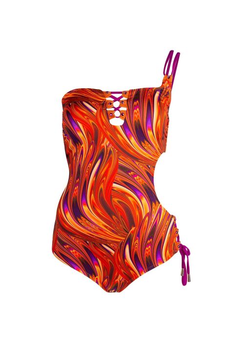 Ayyıldız 5215 Turuncu Desenli Tek Omuz Mayokini - 5