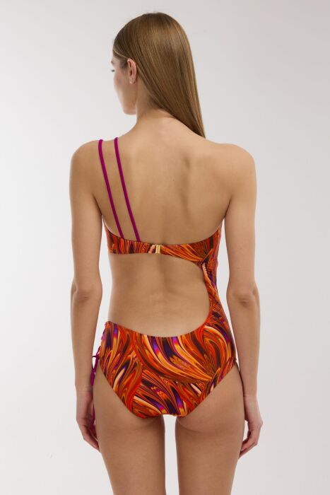 Ayyıldız 5215 Turuncu Desenli Tek Omuz Mayokini - 4