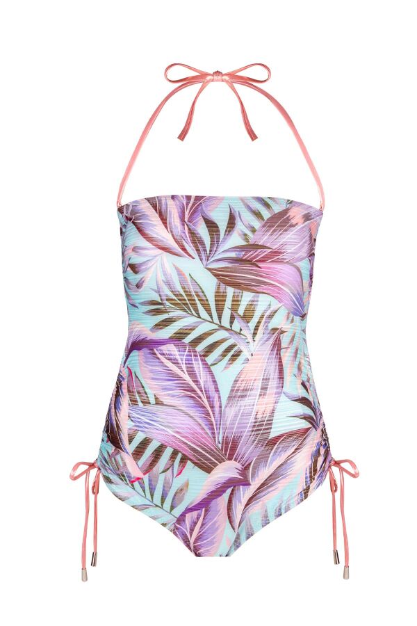 Ayyıldız 5224 Mavi Pembe Büzgülü Straplez Mayo - 4