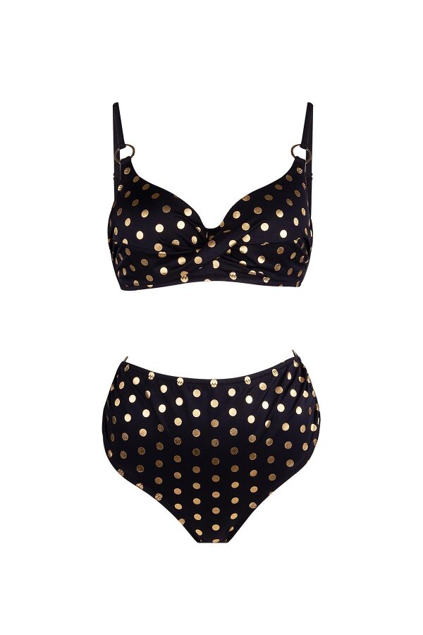 Ayyıldız 5605 Gold Puantiyeli Siyah Toparlayıcı Bikini Takımı - 5