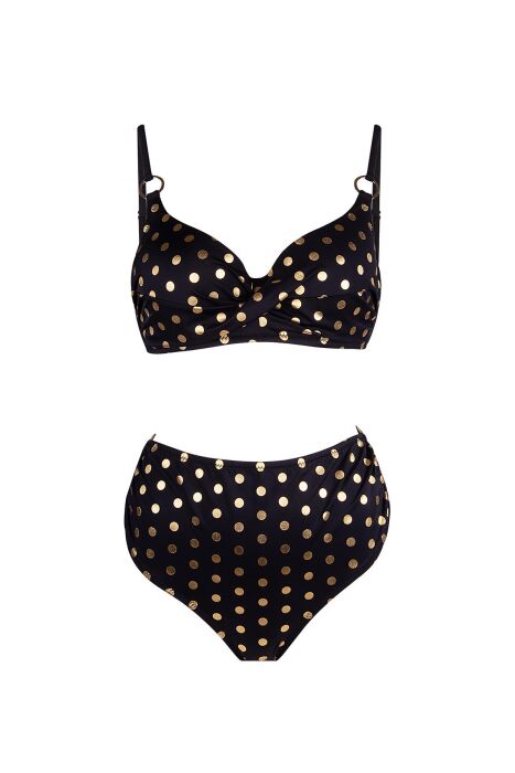 Ayyıldız 5605 Gold Puantiyeli Siyah Toparlayıcı Bikini Takımı - 5