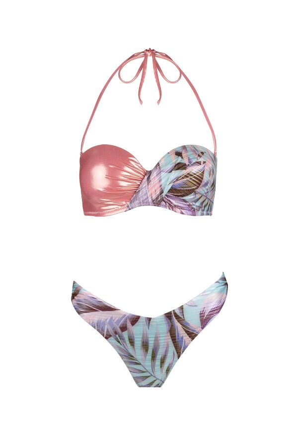 Ayyıldız 5611 Mavi Pembe Straplez Bikini Takımı - 4