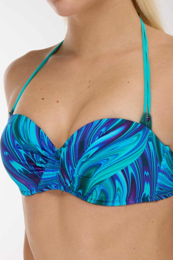 Ayyıldız 5625 Turkuaz Desenli Yüksek Bel Bikini Takımı - 2