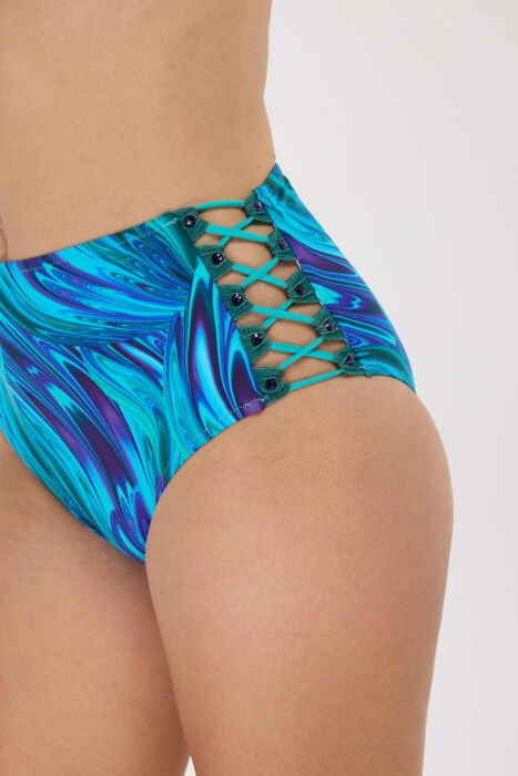 Ayyıldız 5625 Turkuaz Desenli Yüksek Bel Bikini Takımı - 4