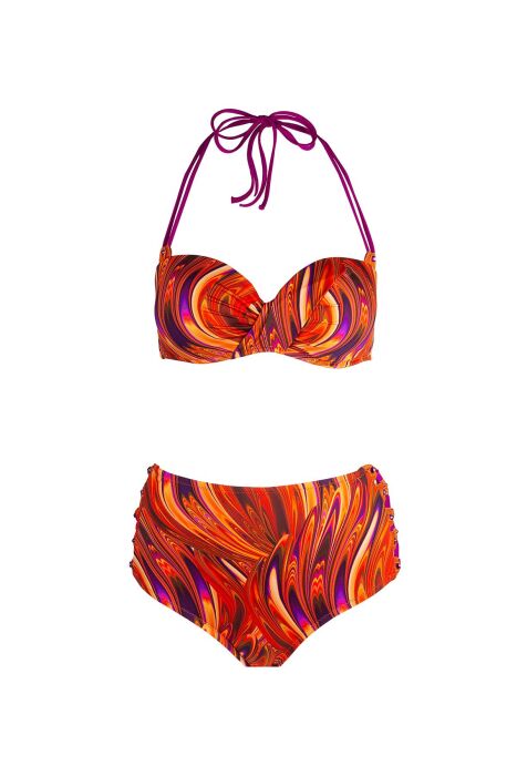 Ayyıldız 5625 Turuncu Desenli Yüksek Bel Bikini Takımı - 5