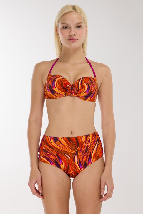 Ayyıldız 5625 Turuncu Desenli Yüksek Bel Bikini Takımı - 1