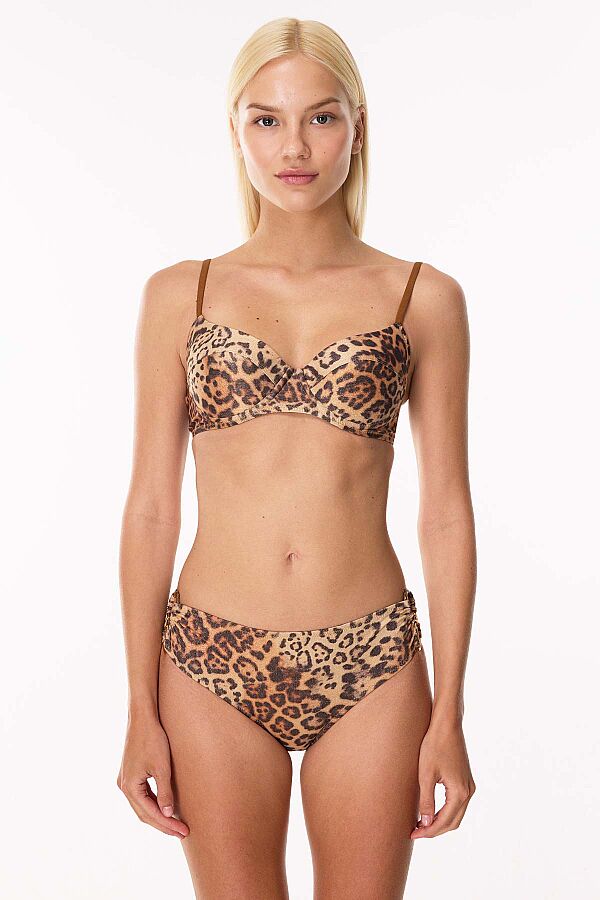 Ayyıldız 5630 Simli Leopar Desenli Balkonet Bikini Takımı - 1