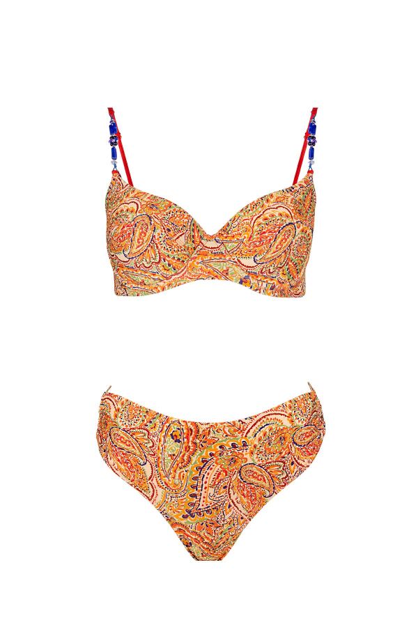 Ayyıldız 5630 Turuncu Şal Desenli Balkonet Bikini Takımı - 4