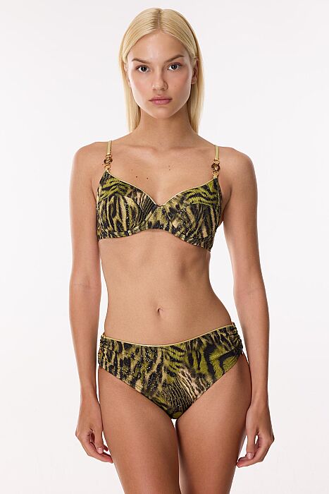 Ayyıldız 5630 Yeşil Simli Leopar Balkonet Bikini Takımı - 1