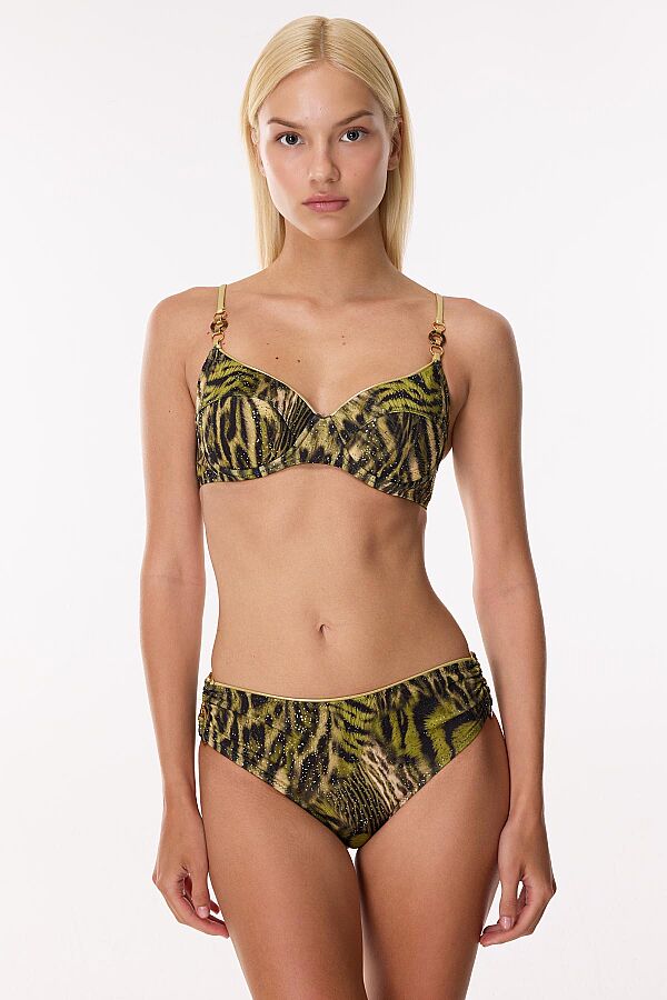 Ayyıldız 5630 Yeşil Simli Leopar Balkonet Bikini Takımı - 1