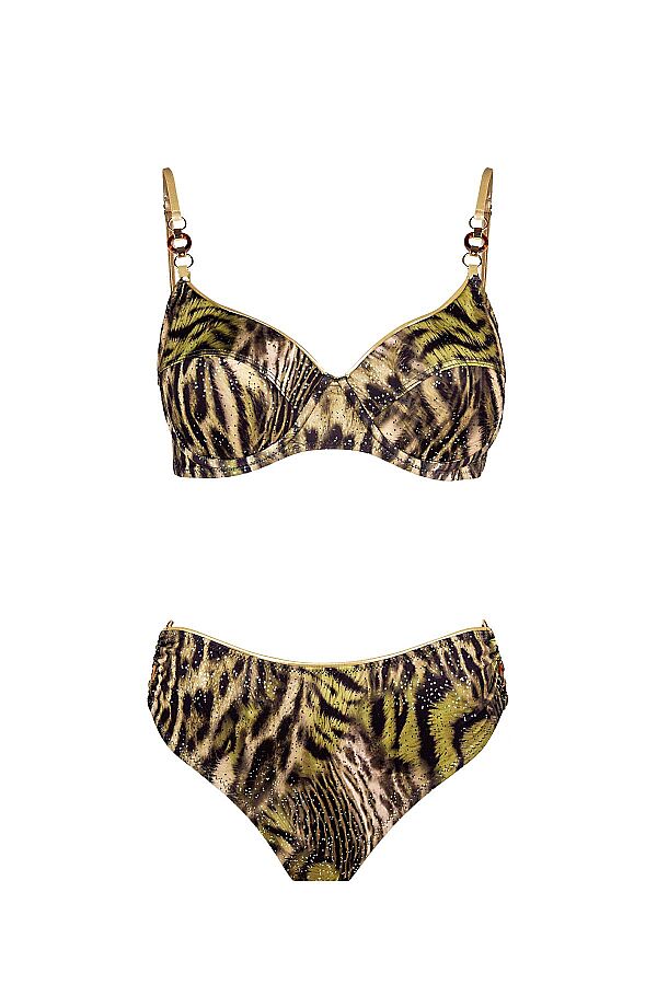 Ayyıldız 5630 Yeşil Simli Leopar Balkonet Bikini Takımı - 5