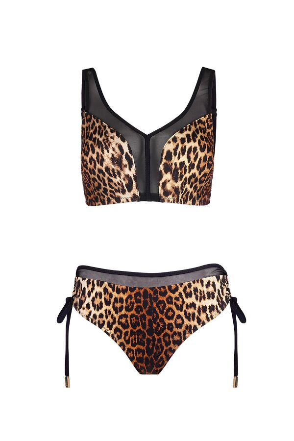 Ayyıldız 5639 Kahverengi Leopar Büstiyer Bikini Takımı - 5