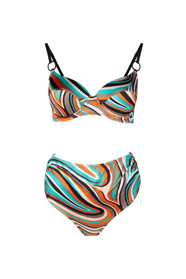 Ayyıldız 5643 Yeşil Desenli Yüksek Bel Bikini Takımı - 5