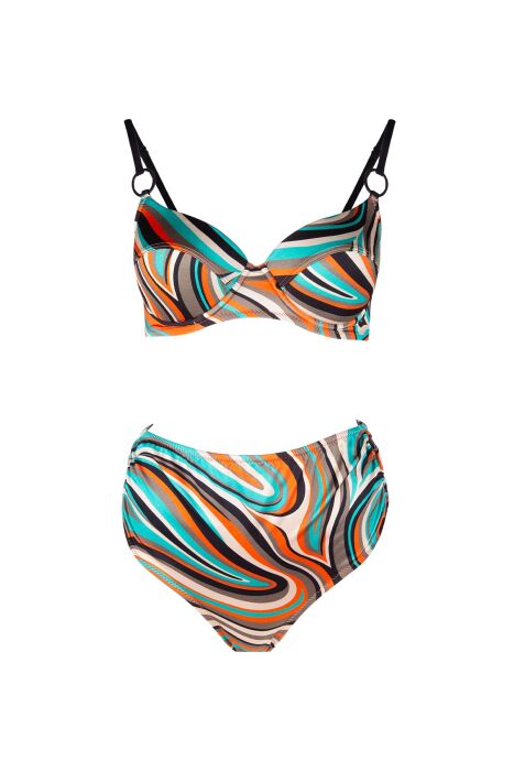 Ayyıldız 5643 Yeşil Desenli Yüksek Bel Bikini Takımı - 5