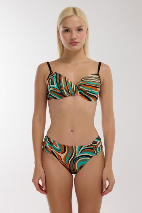 Ayyıldız 5644 Yeşil Desenli Toparlayıcı Bikini Takımı - 1