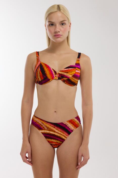 Ayyıldız 5646 Turuncu Mor Desenli Toparlayıcı Bikini Takımı - 1
