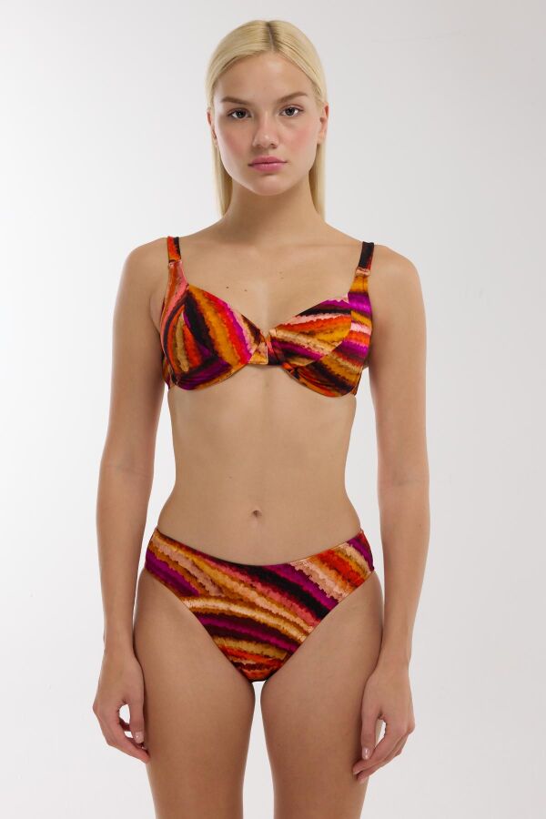 Ayyıldız 5646 Turuncu Mor Desenli Toparlayıcı Bikini Takımı - 1
