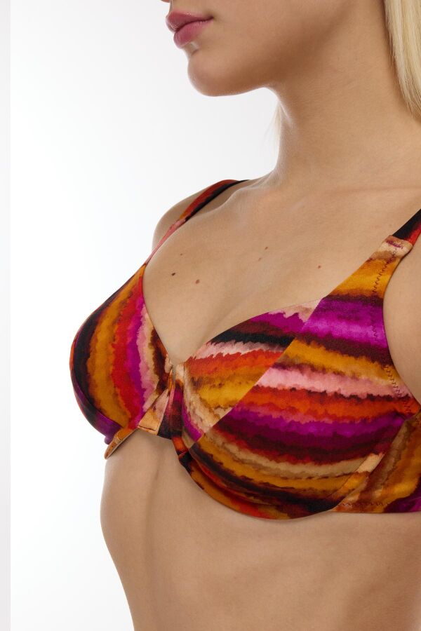 Ayyıldız 5646 Turuncu Mor Desenli Toparlayıcı Bikini Takımı - 2