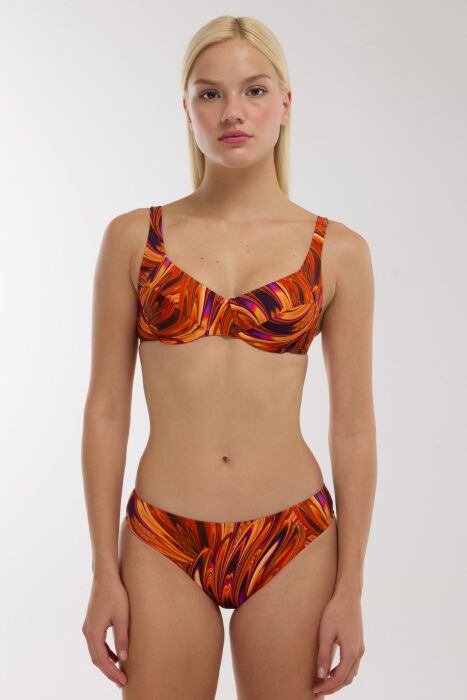 Ayyıldız 5647 Turuncu Desenli Toparlayıcı Bikini Takımı - 1