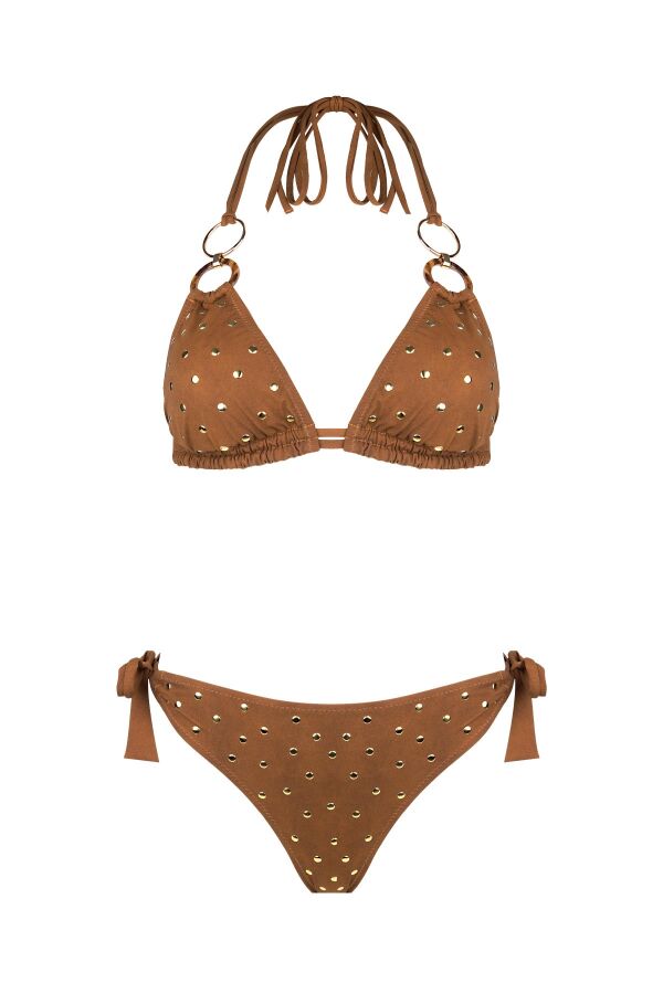 Ayyıldız 5703 Açık Kahverengi Aksesuarlı Üçgen Bikini Takımı - 4