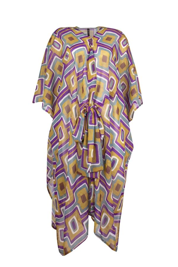 Ayyıldız 5808 Sarı Mor Desenli Plaj Elbisesi - 3