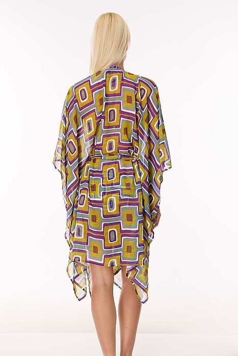 Ayyıldız 5808 Sarı Mor Desenli Plaj Elbisesi - AYYILDIZ (1)