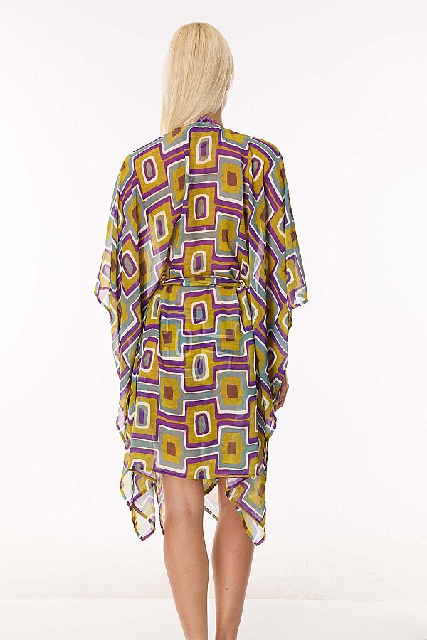 Ayyıldız 5808 Sarı Mor Desenli Plaj Elbisesi - 2