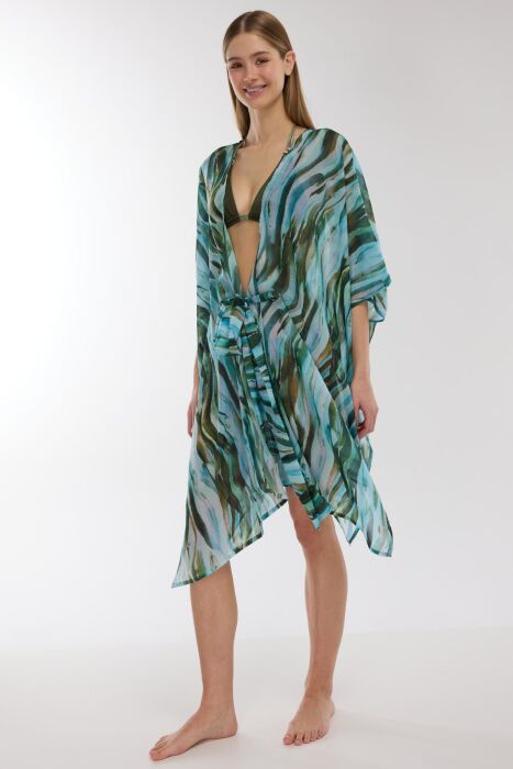 Ayyıldız 5808 Yeşil Desenli Plaj Elbisesi - 1