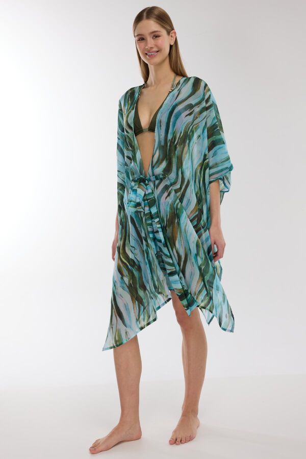 Ayyıldız 5808 Yeşil Desenli Plaj Elbisesi - 1