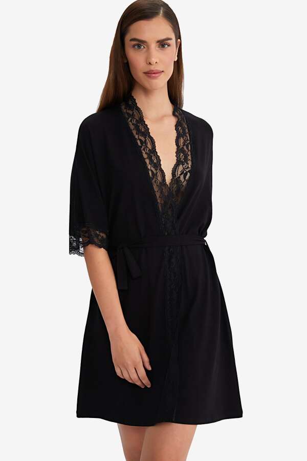 Ayyıldız 59441 Siyah Penye Sabahlık - 1