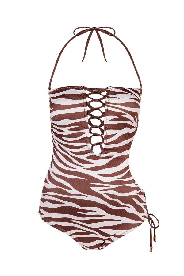 Ayyıldız 6205 Kahverengi Zebra Straplez Mayokini - 4