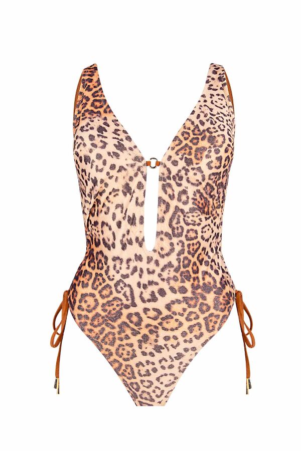 Ayyıldız 6207 Simli Leopar Desenli Büzgülü Mayokini - 4