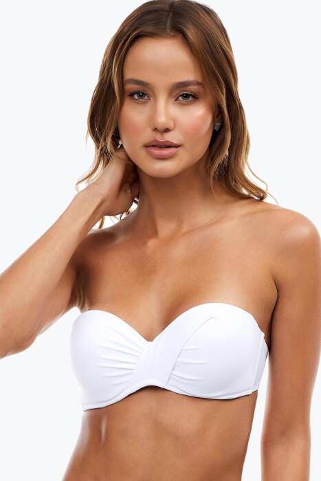 Ayyıldız 63549 Beyaz Straplez Bikini Üstü - 1