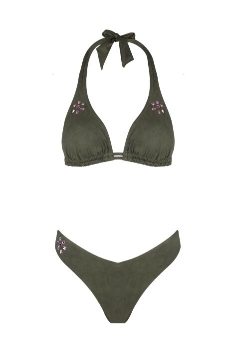 Ayyıldız 6502 Haki Boyundan Bağlamalı Üçgen Bikini Takımı - 5