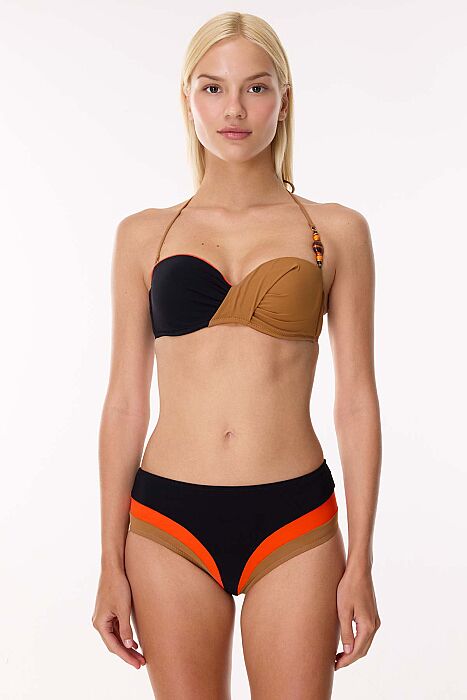 Ayyıldız 6504 Siyah Kahverengi Straplez Bikini Takımı - 1