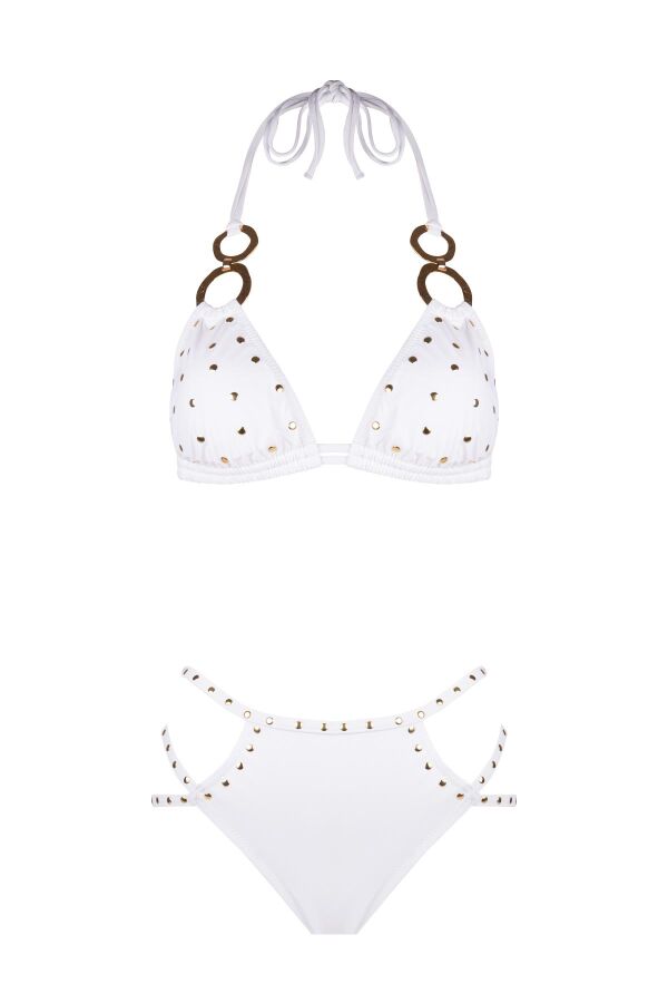 Ayyıldız 6510 Beyaz Boyundan Bağlamalı Üçgen Bikini Takımı - 5