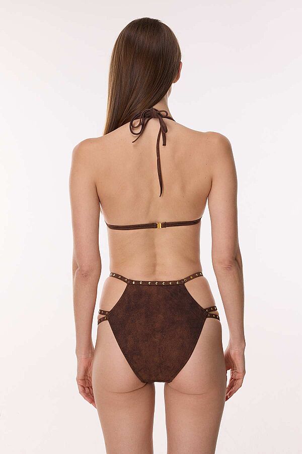 Ayyıldız 6510 Kahverengi Boyundan Bağlamalı Üçgen Bikini Takımı - 3