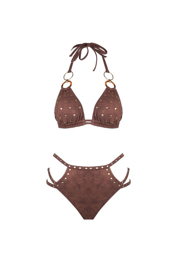 Ayyıldız 6510 Kahverengi Boyundan Bağlamalı Üçgen Bikini Takımı - 4
