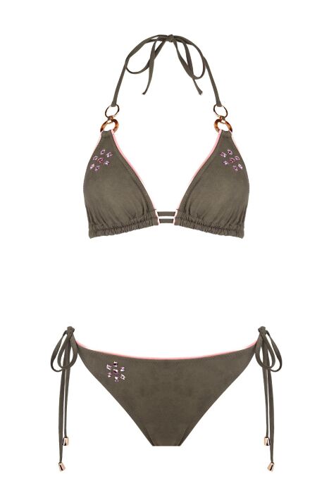 Ayyıldız 6517 Haki Taş İşlemeli Üçgen Bikini Takımı - 4