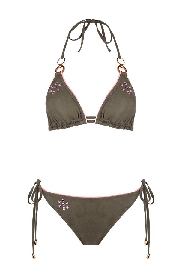 Ayyıldız 6517 Haki Taş İşlemeli Üçgen Bikini Takımı - 4