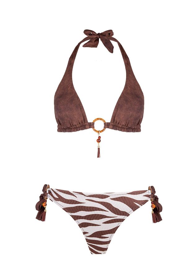 Ayyıldız 6603 Kahverengi Zebra Boyundan Bağlamalı Bikini Takımı - 5