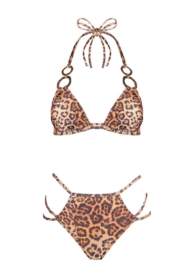 Ayyıldız 6606 Simli Leopar Desenli Aksesuarlı Üçgen Bikini Takımı - 4