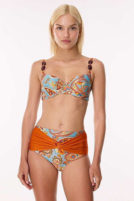 Ayyıldız 6608 Mavi Şal Desenli Yüksek Bel Bikini Takımı - AYYILDIZ
