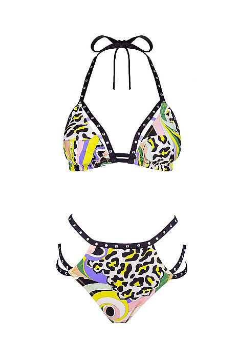 Ayyıldız 6618 Sarı Lila Desenli Üçgen Bikini Takımı - 4