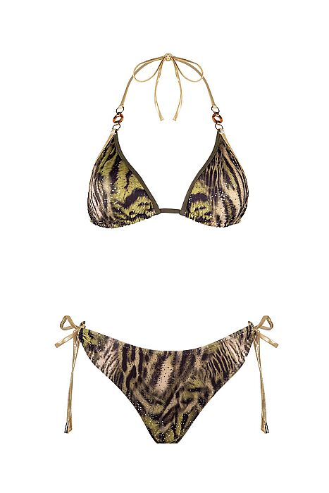 Ayyıldız 6619 Yeşil Simli Leopar Üçgen Bikini Takımı - 4