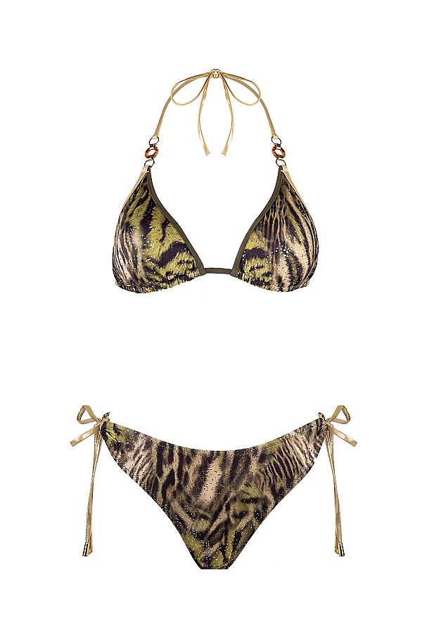 Ayyıldız 6619 Yeşil Simli Leopar Üçgen Bikini Takımı - 4